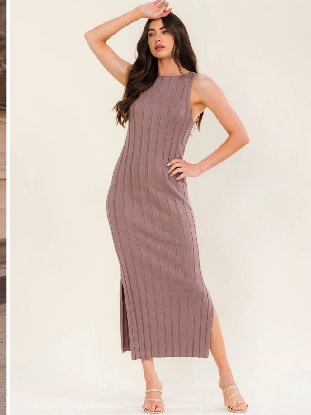 All:Row Ribbed Bodycon Sleeveless Maxi Dress in Mauve